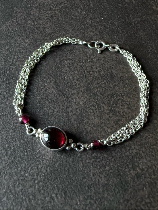 Jewelry - Delicate Sterling Silver Multi-Chain Bracelet with Bezel Set Amethyst Cabochon
